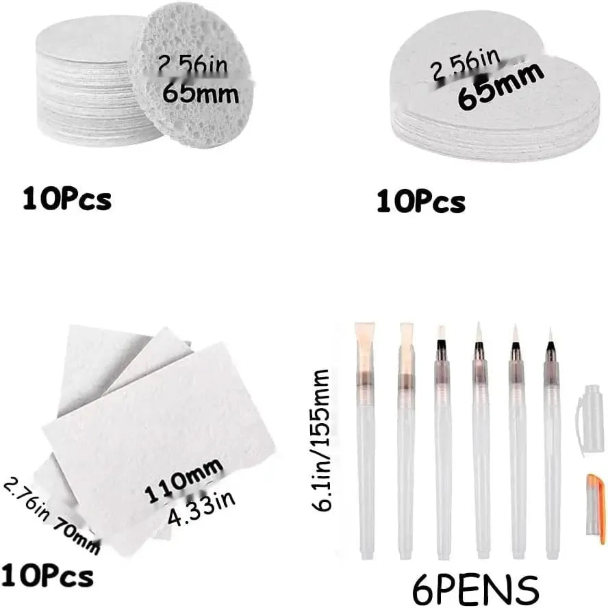 Cartoon wood pulp paper painting sponge set with heart, round and square sheets plus six fountain pens