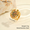 Open mouth geometry ring with colourful crystal inlays and electroplated titanium steel finish