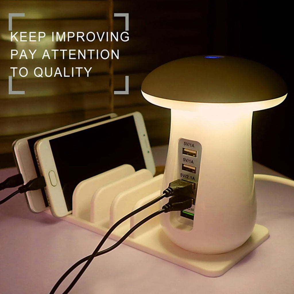 Besegad mushroom-shaped USB charging station with LED light and five ports