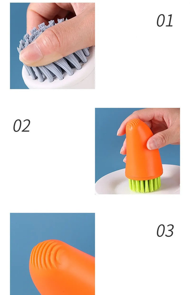 Orange and white radish-shaped nylon carrot cleaning brush for vegetables.