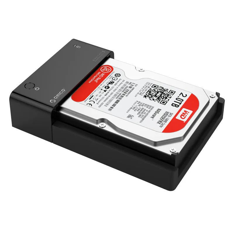 Black 2.5 inch SATA hard drive enclosure with USB cable for external storage conversion