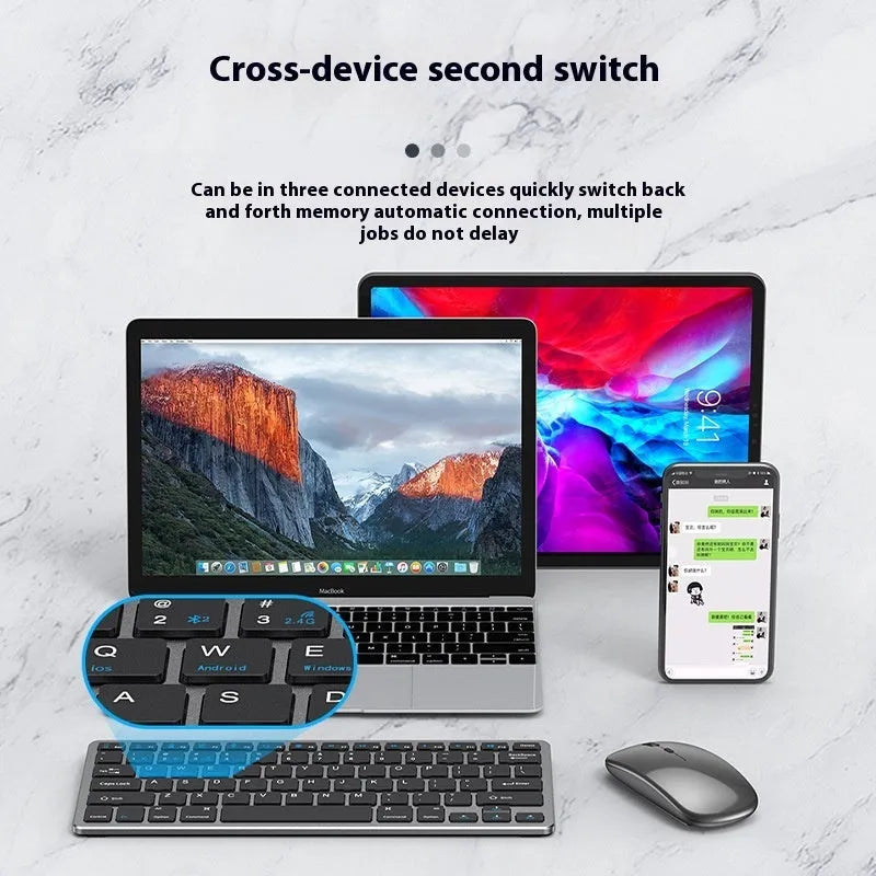 Ultra-thin wireless keyboard and mouse set in black colour with Bluetooth connectivity