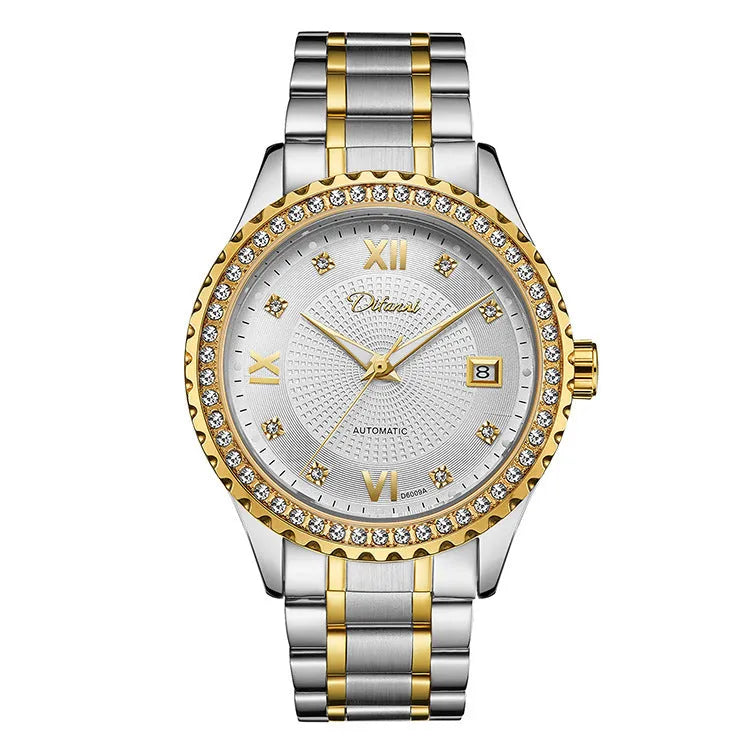 Men's automatic mechanical watch with waterproof case and luminous dial markings