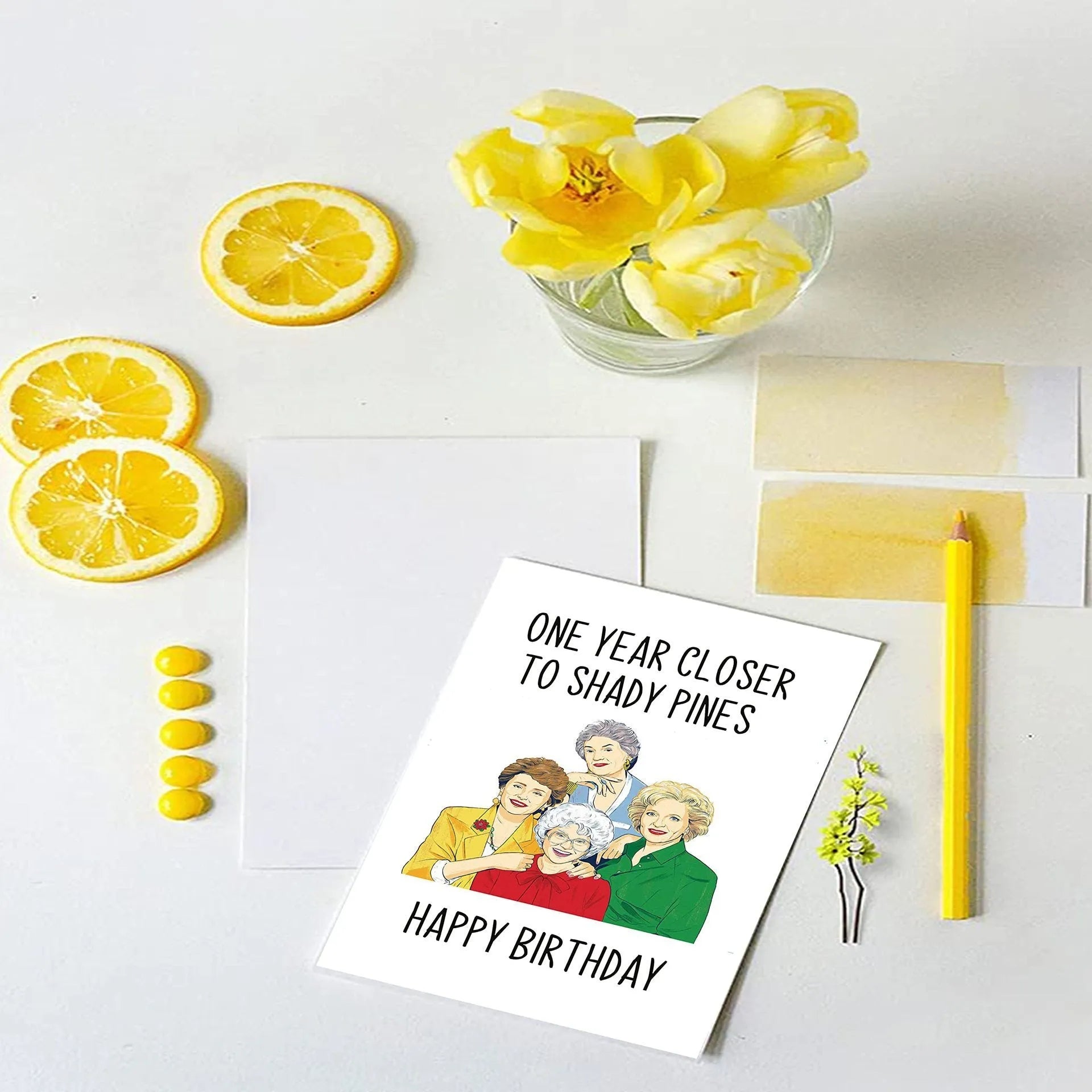 Simple printed birthday greeting card with a matching coloured or kraft paper envelope.