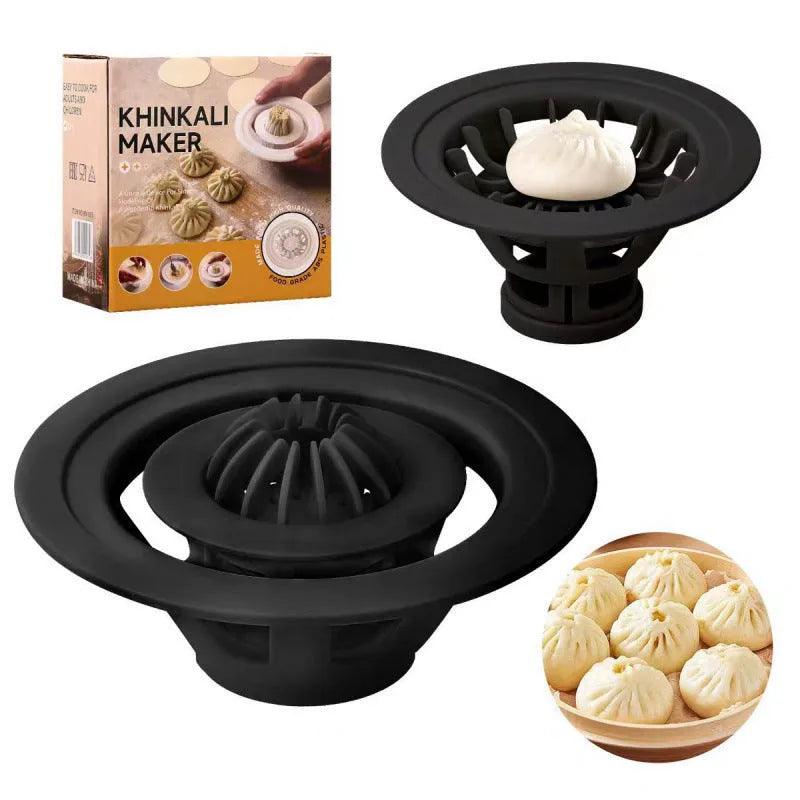 Jinkali set of four black kitchen moulds for shaping baozi, dumplings, and shaomai.