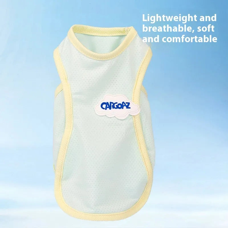 Grass green polyester cat cooling vest with anti-lint fabric for summer wear