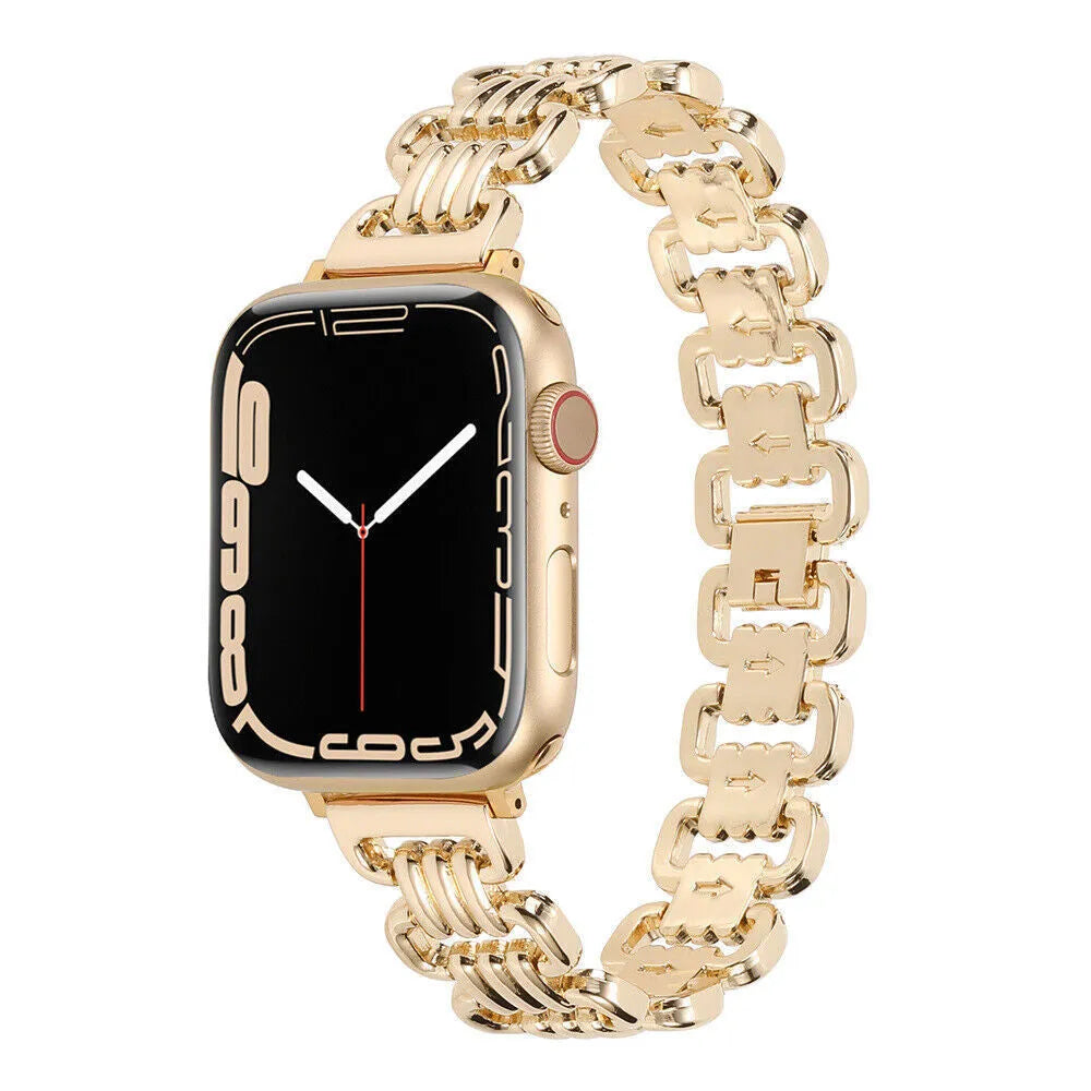 Apple Watch alloy metal replacement bracelet in silver, black, gold, rose gold, and starlight colours