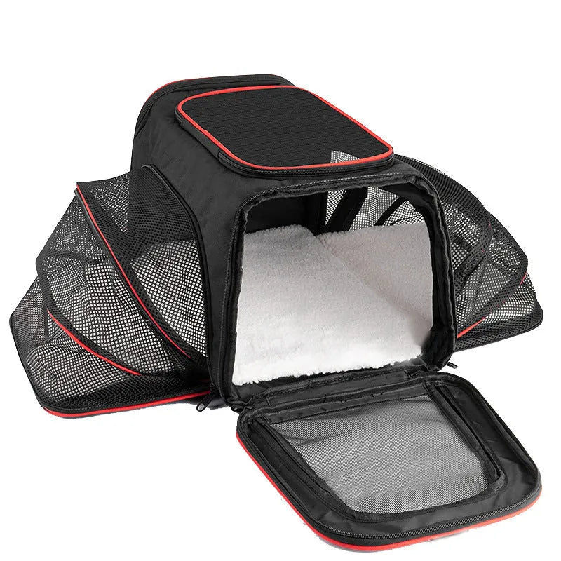 600D cation cat carrier bag in black, black with red piping, grey with blue edge or grey with green edge colours
