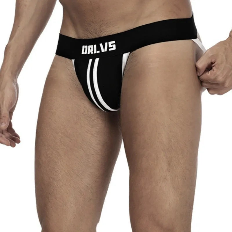 Men's low rise cotton thong double belt backless solid colour yellow blue red white