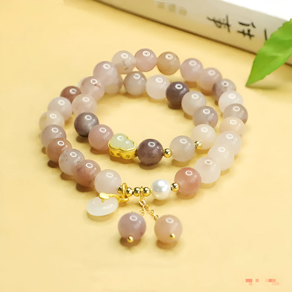 Natural Jinsi Jade double ring bracelet golden silk jade colour 8mm beads unisex gourd style