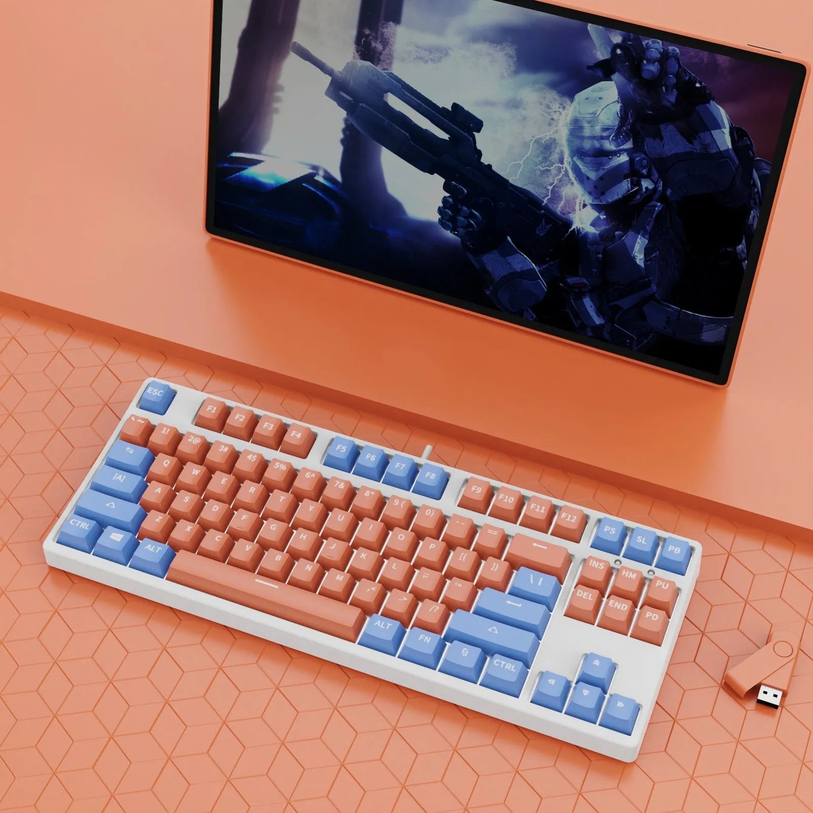 87 key wired mechanical gaming keyboard with two-colour keycaps and metal construction