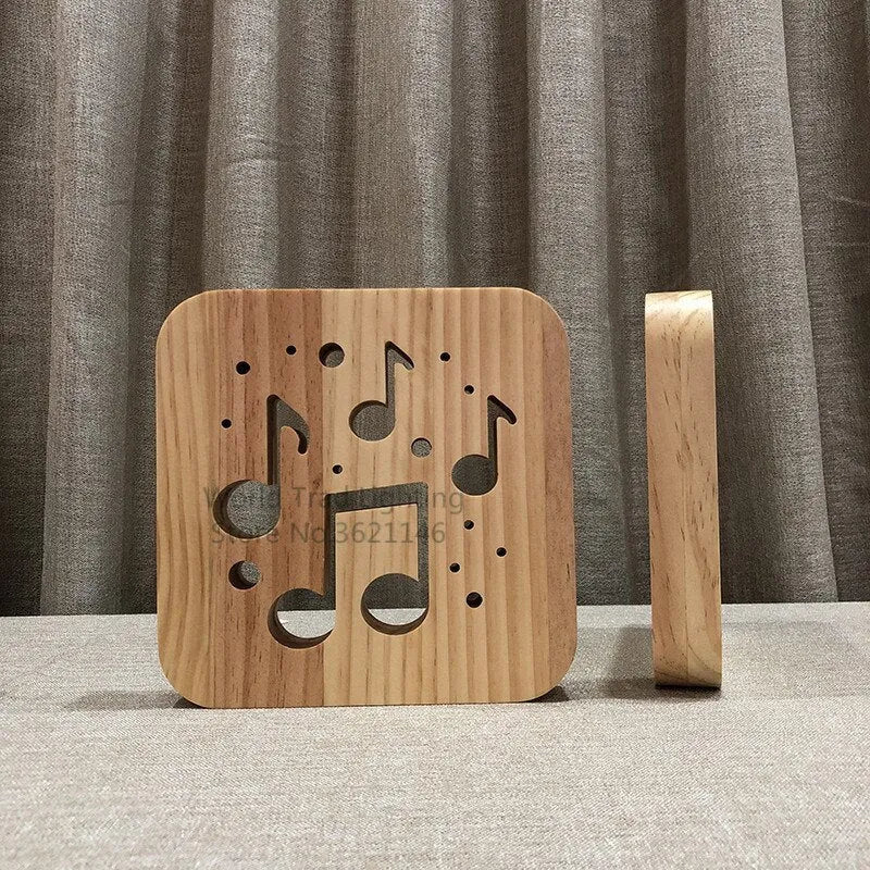 Wooden LED atmosphere lamp with warm white light USB powered measuring 19x19x3 cm