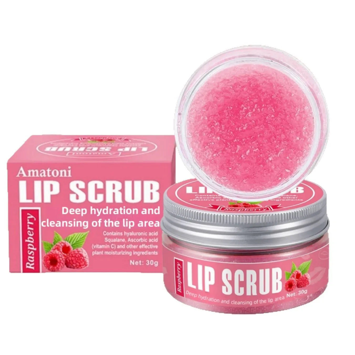 Amatoni fruit flavour lip scrub cream tube in 30g size with exfoliating and moisturising action.