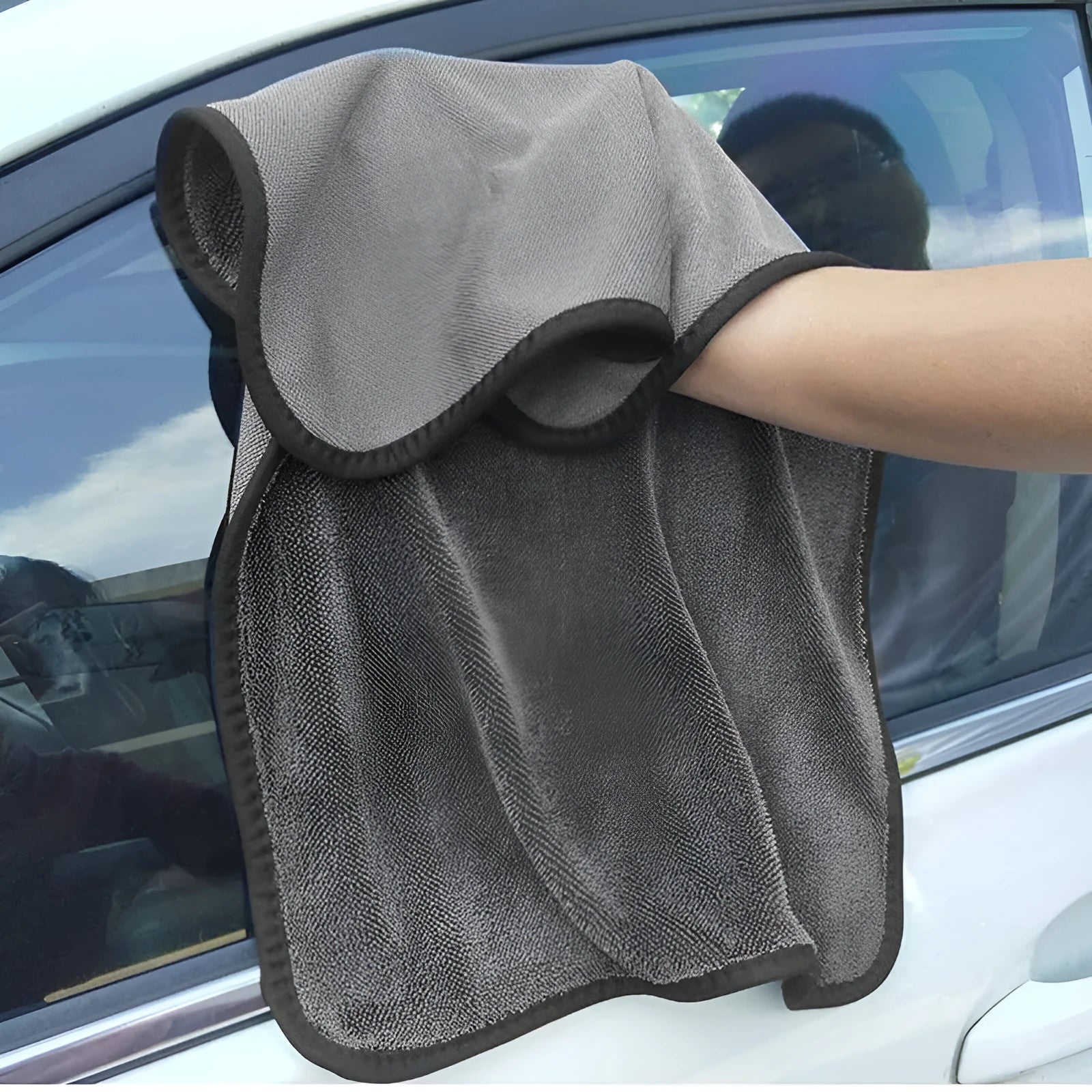 Grey 40cm by 40cm microfiber car wash towel for vehicle drying