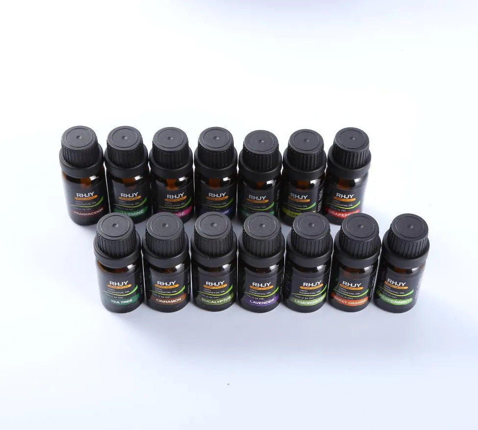 Set of fourteen 10ml bottles of 100% pure aromatherapy essential oils in various fragrances