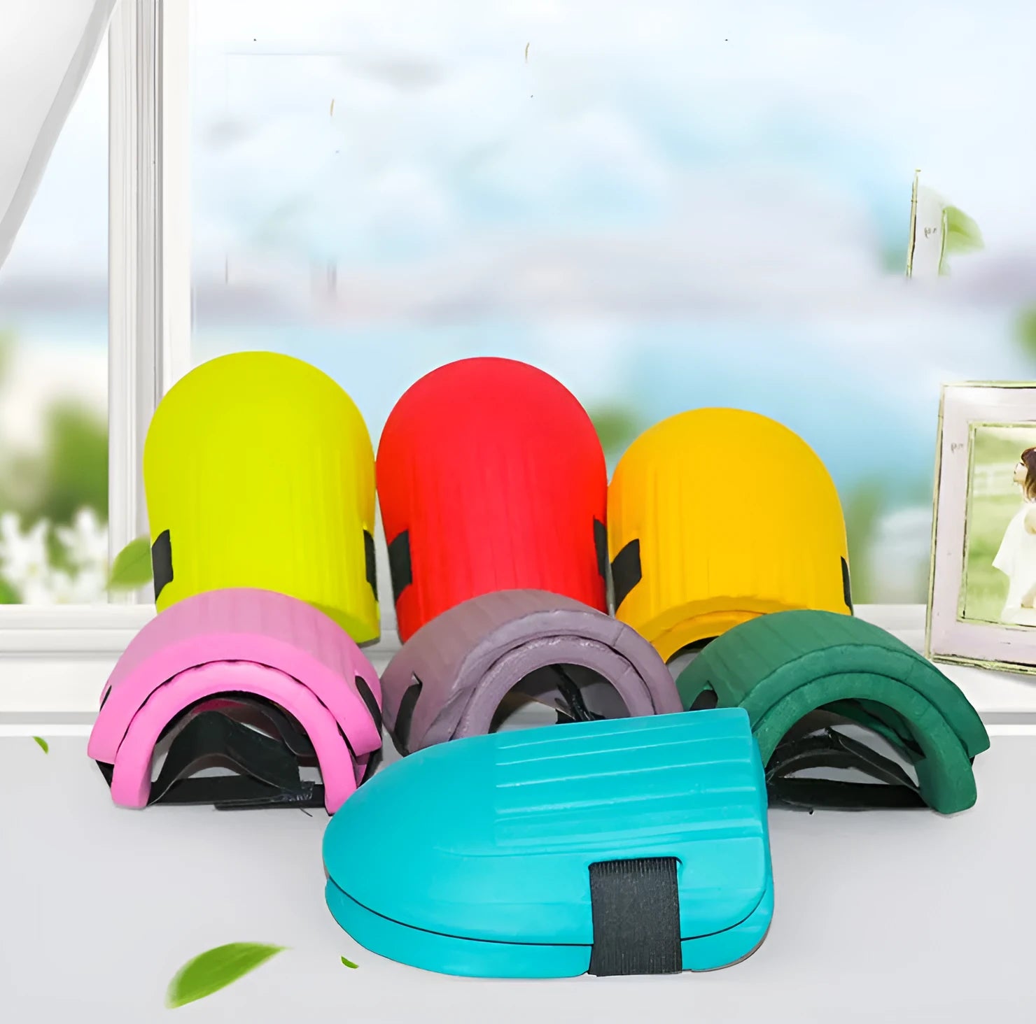 EVA foam knee pads for gardening in army green colour showing 19x15 cm dimensions