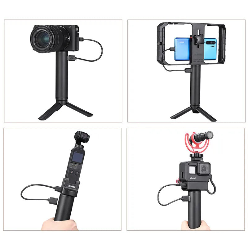 Black aluminium alloy charging handle power bank measuring 12.5cm with 6800mAh capacity