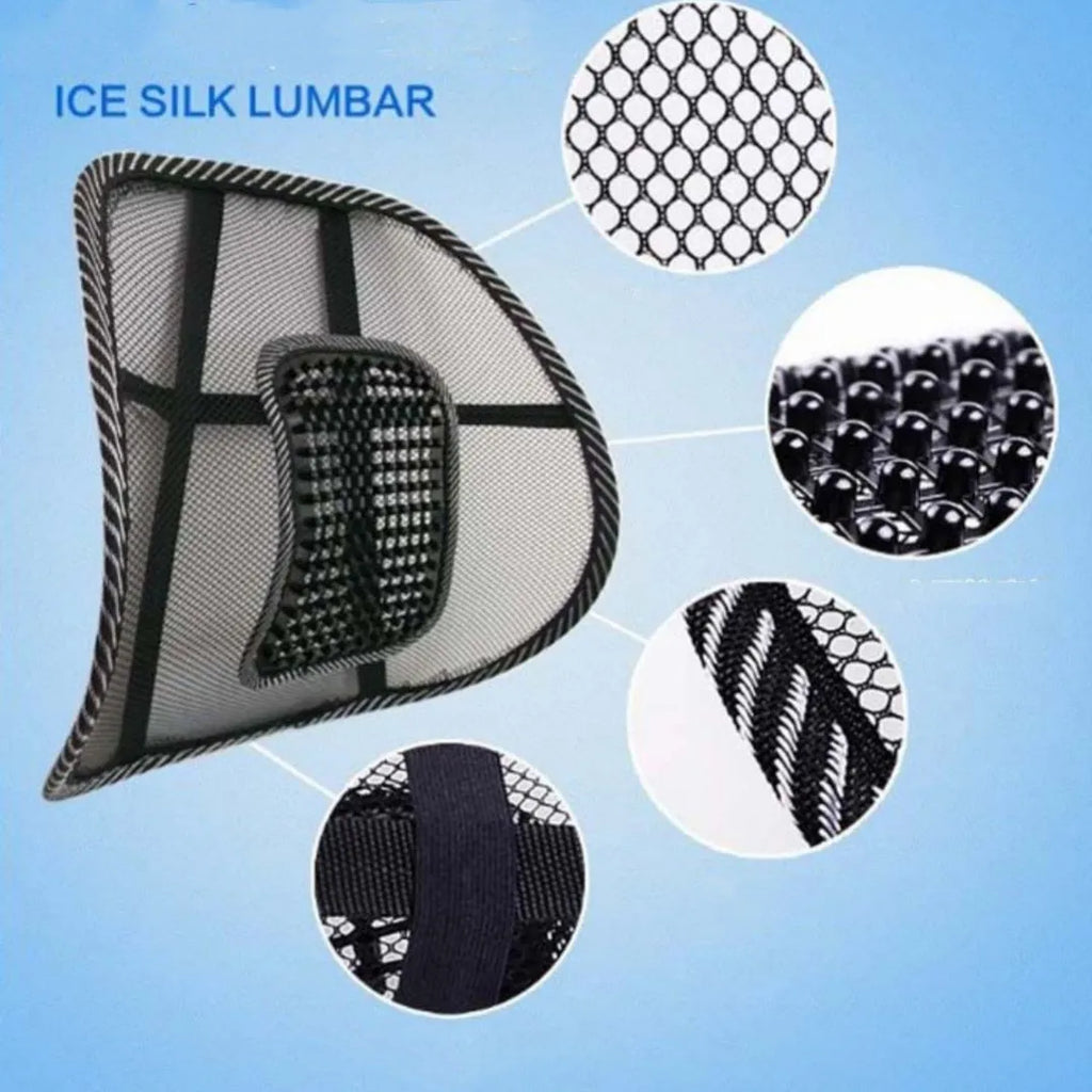 Black leather nail pattern car lumbar support pillow with steel wire frame