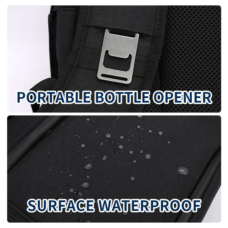 Blue double layer insulated waterproof backpack with a 22L capacity for picnics and camping.