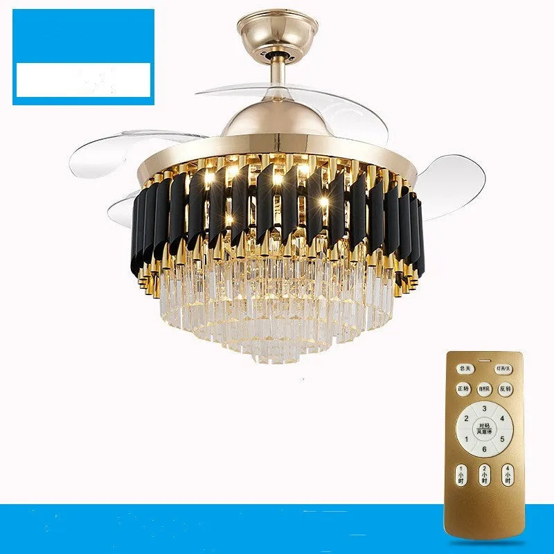 Ceiling fan with crystal chandelier LED light and remote control in 42 or 48 inch sizes