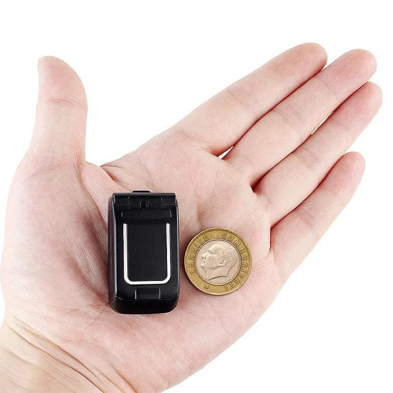 Mini flip phone in six colours with flip cover closed showing screen protection