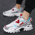 Men's breathable colour-blocked casual sneakers in beige and black, side view