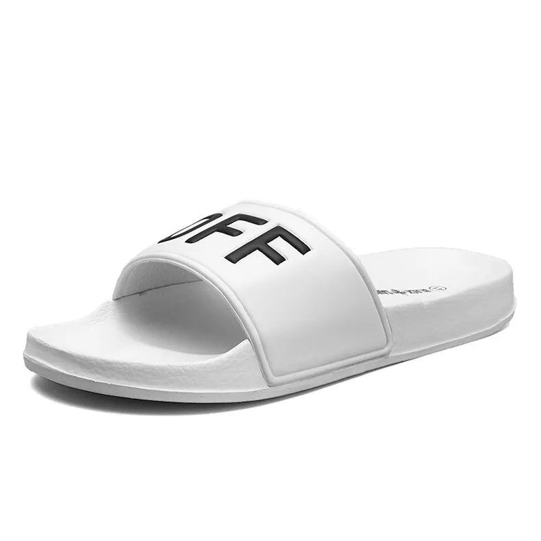 Large size men's personalised open toe slippers with rubber soles in black and white colour options