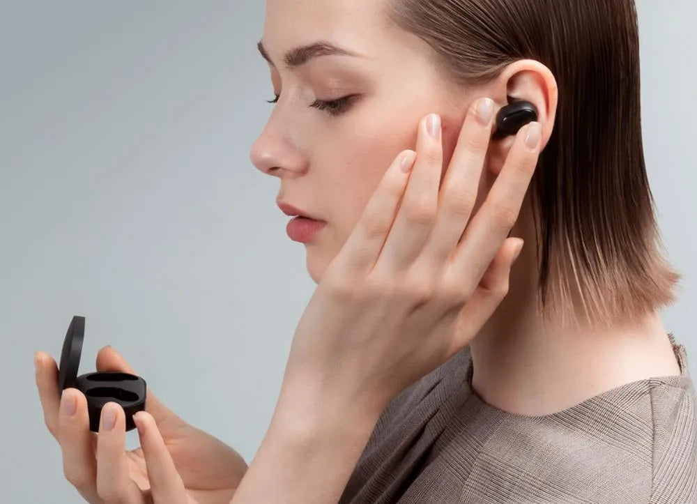 Redmi AirDots black true wireless Bluetooth earbuds with charging case
