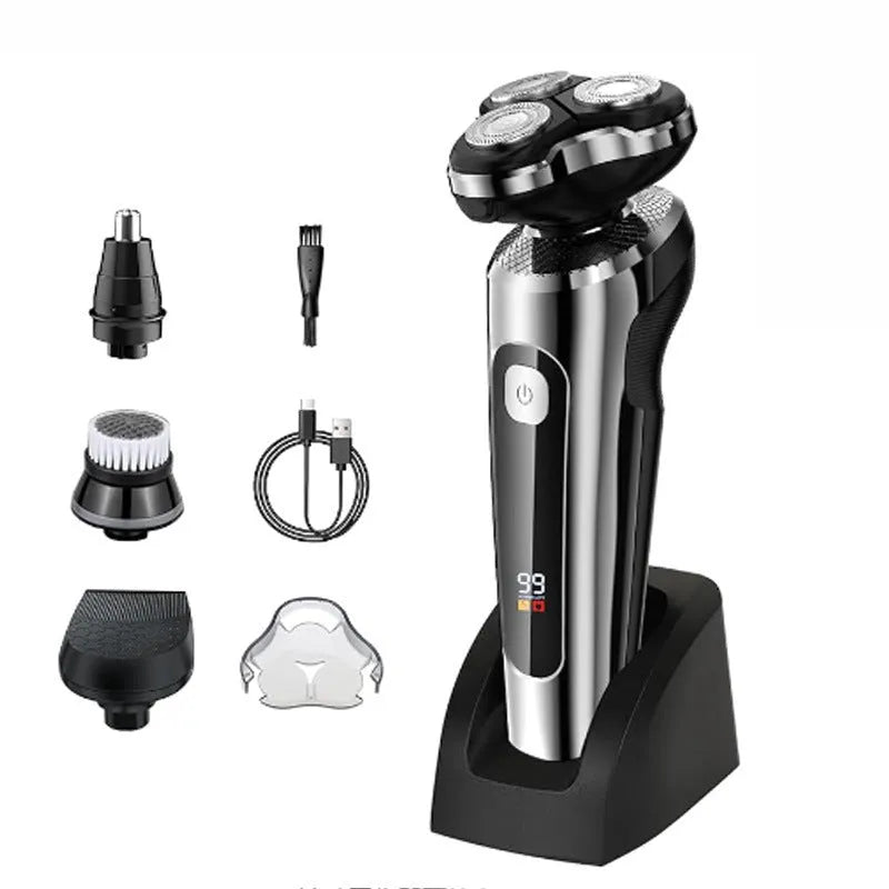 Digital USB rechargeable beard shaver with LED display and five-in-one floating cutter head design