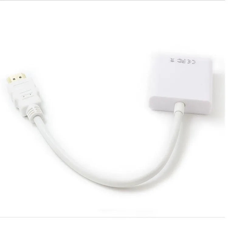 Black HDMI to VGA female adapter cable with a short 0.3 metre integrated HDMI cable.