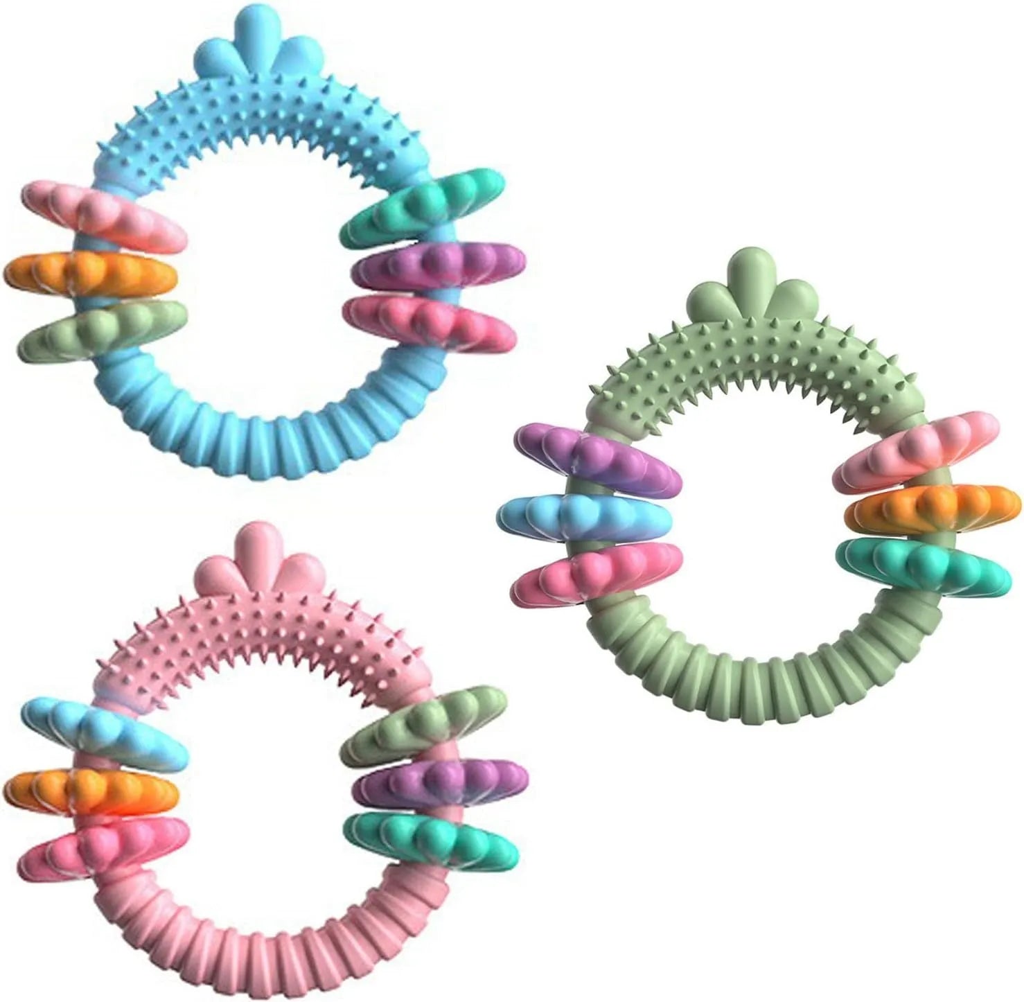 Blue TPR rubber molar stick shaped dog chew toy for small dogs on a white background.