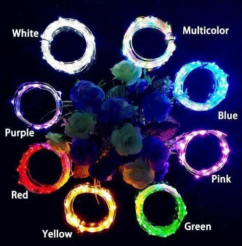 Bendable copper wire LED string light with 20 bulbs and a plastic bottle stopper for decorative lighting
