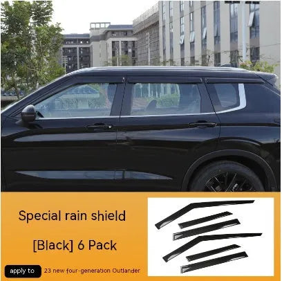 23 New Outlander black warrior style window deflectors 6-piece set installed on vehicle
