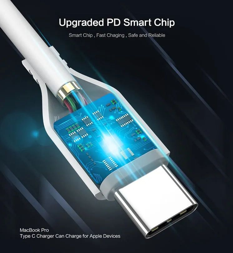 White braided nylon USB-C to Lightning charging cable, 1 metre long.
