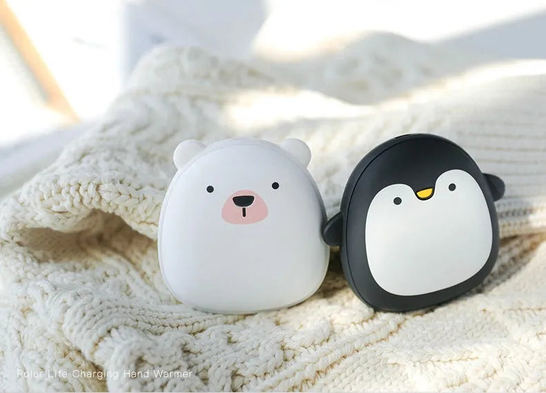 Cartoon penguin polar bear design USB rechargeable hand warmer with power bank functionality