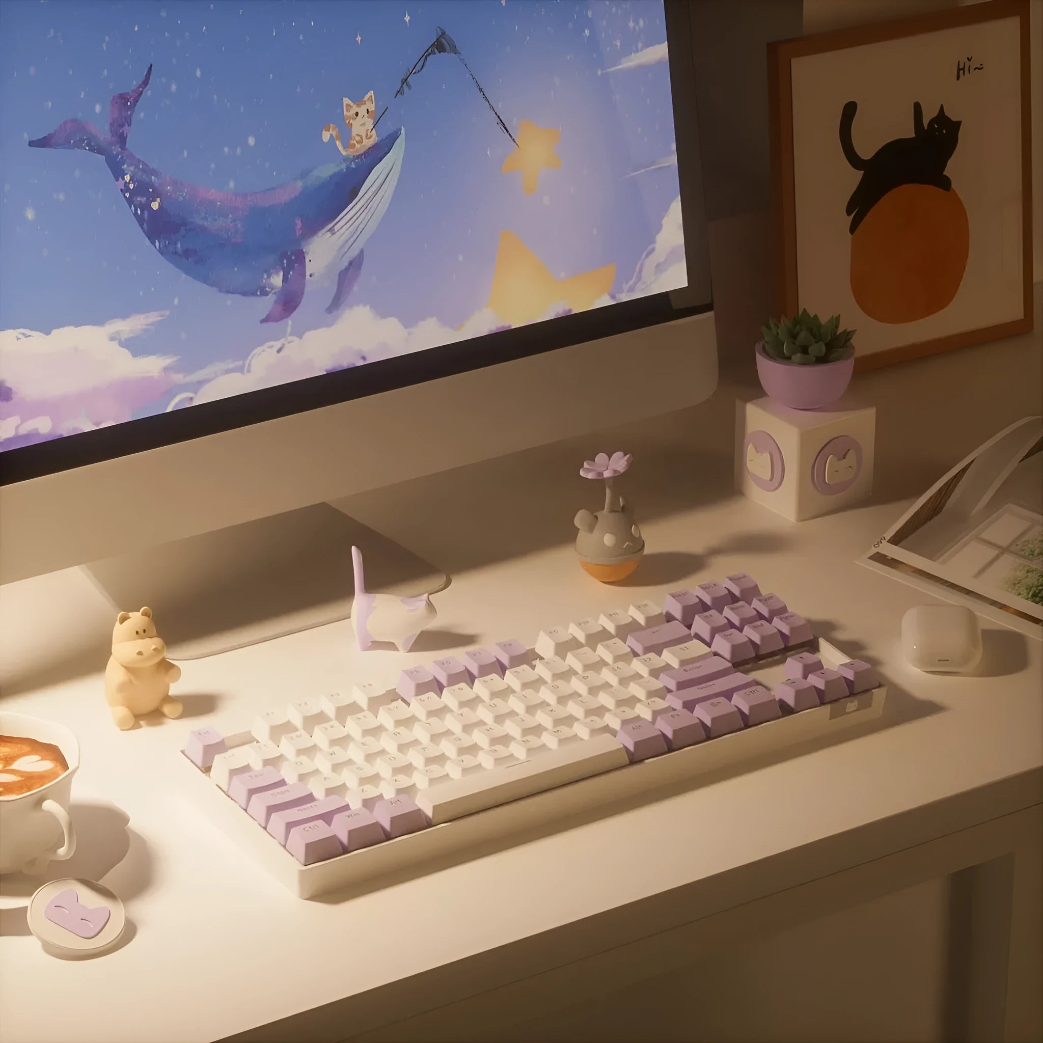 Wireless Bluetooth mechanical keyboard with metal construction in blue white or purple white colours