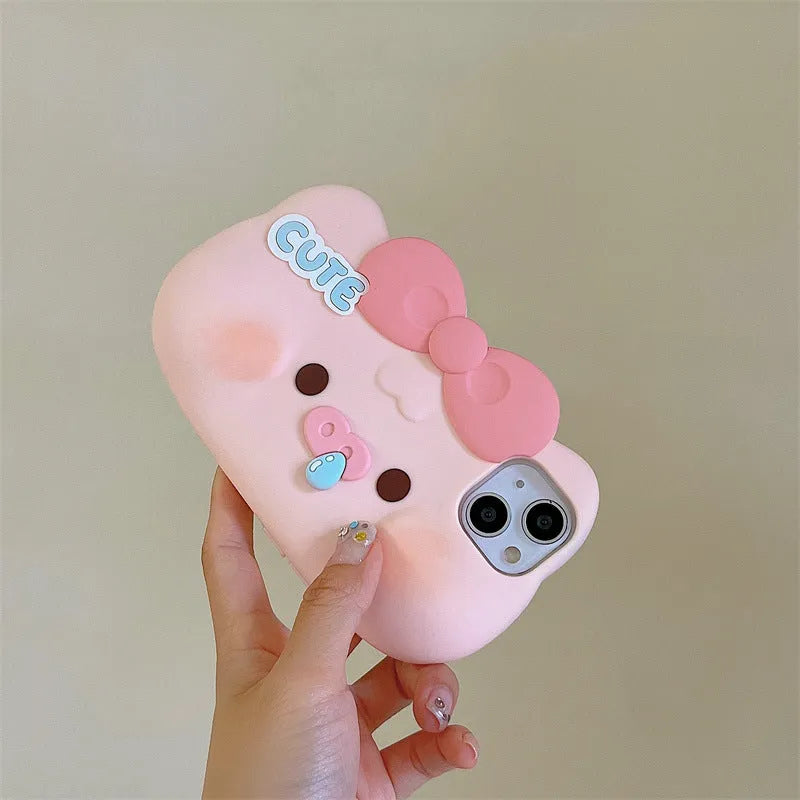 All-inclusive silicone snot pig phone case with embossed cartoon design for iPhone anti-fall protection