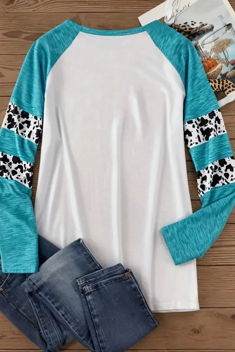 Sky blue polyester t-shirt with detailed 3D Halloween pumpkin printing, long sleeves, Japanese Korean casual style
