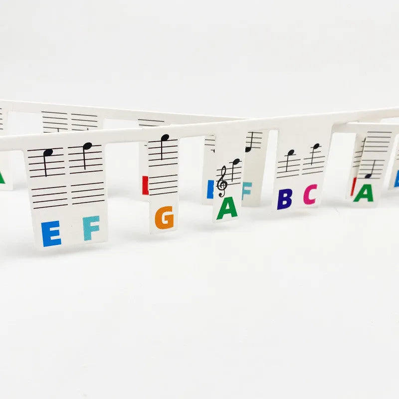 White cardboard piano note bar stickers for 88-key keyboard with colour and black note sets