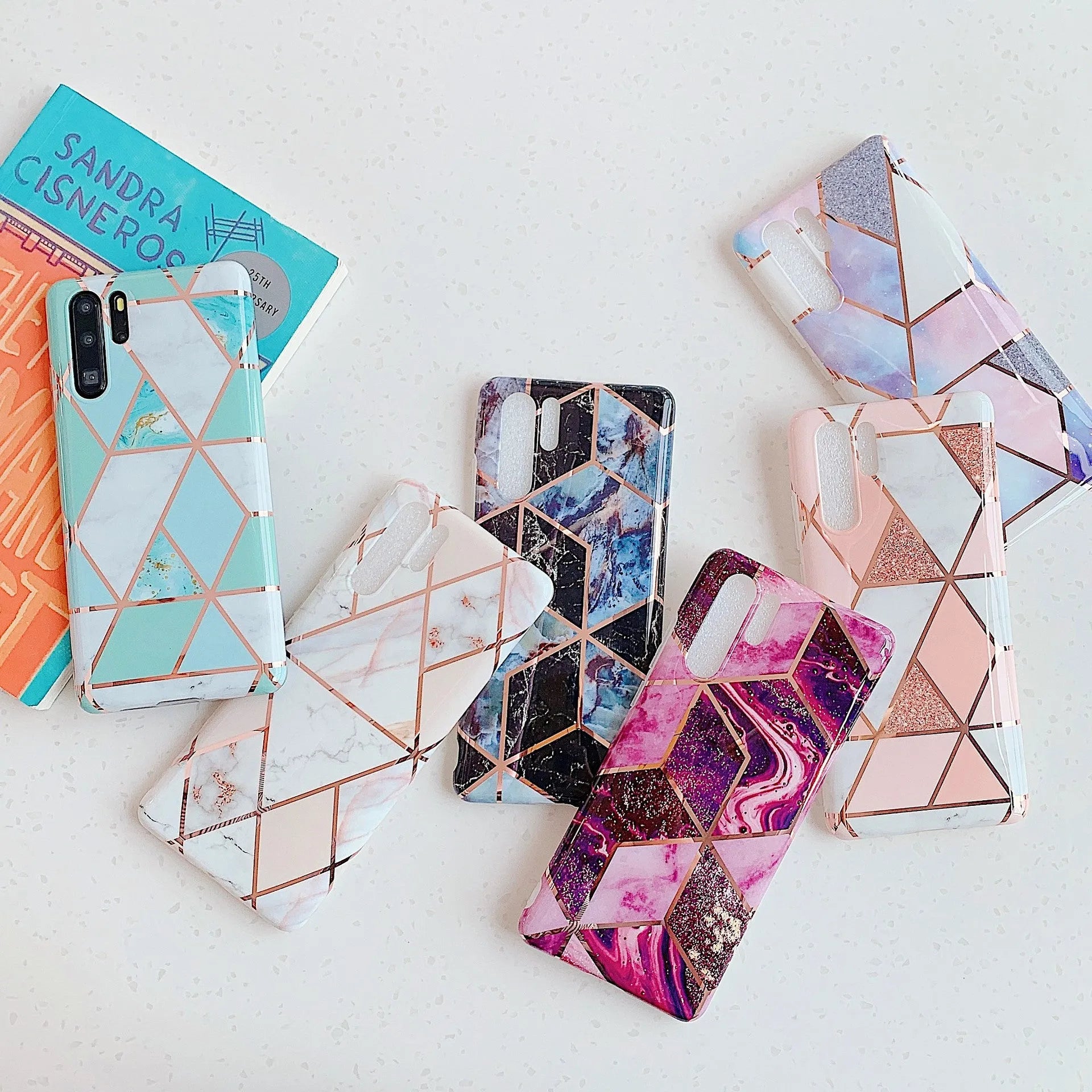 Electroplated marble pattern TPU phone case for Huawei and Samsung smartphones in multiple colours