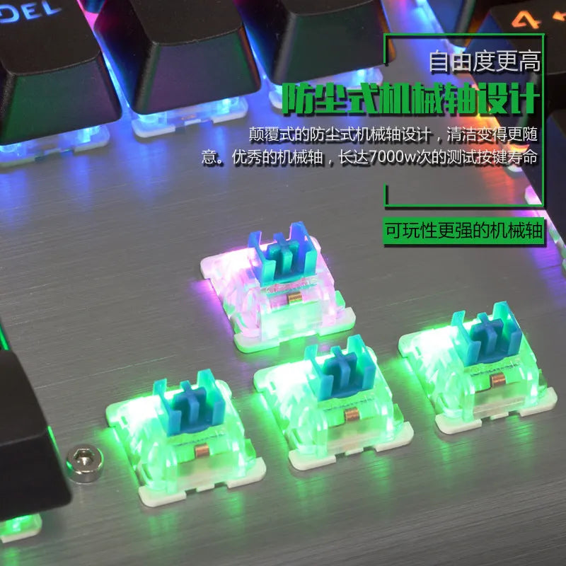 Silver grey wired mechanical gaming keyboard with aluminium frame and mixed LED backlighting