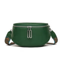 A soft black PU leather women's messenger bag with a saddle shape and cross-body strap on a white background.