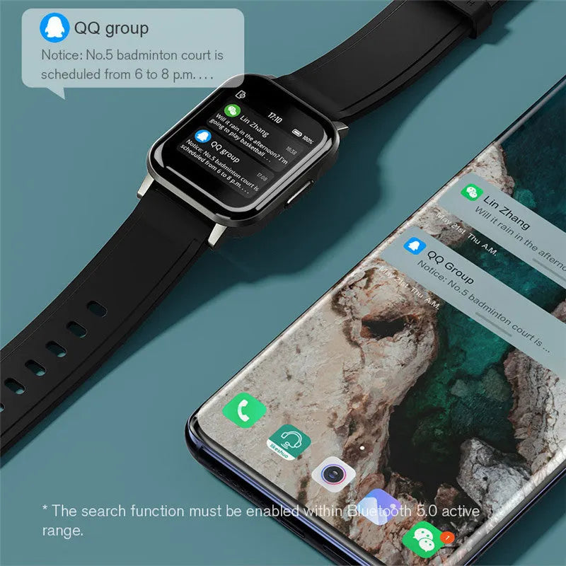 Black waterproof smart bracelet with 1.4-inch touchscreen displaying heart rate monitoring interface