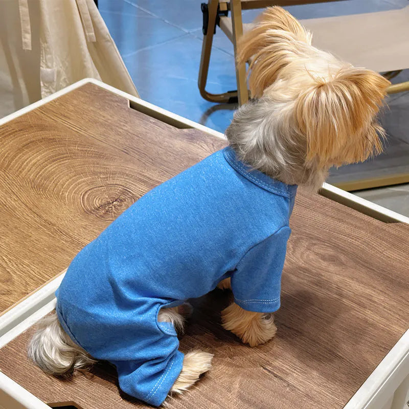 Cotton four-legged pet clothing for small dogs solid colour undershirt in green
