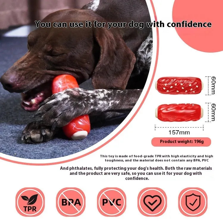 Primary colour plastic dog chew toy with molar rod shape for dental gnawing