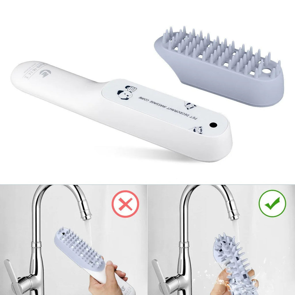 Blue pet silicone massage brush with ozone sterilisation comb for dog grooming, ABS handle