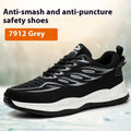 Orange leather labour protection safety shoes with rubber sole on a workbench