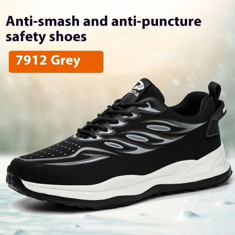 Orange leather labour protection safety shoes with rubber sole on a workbench