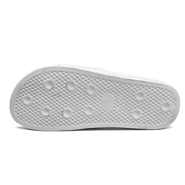 Large size men's personalised open toe slippers with rubber soles in black and white colour options