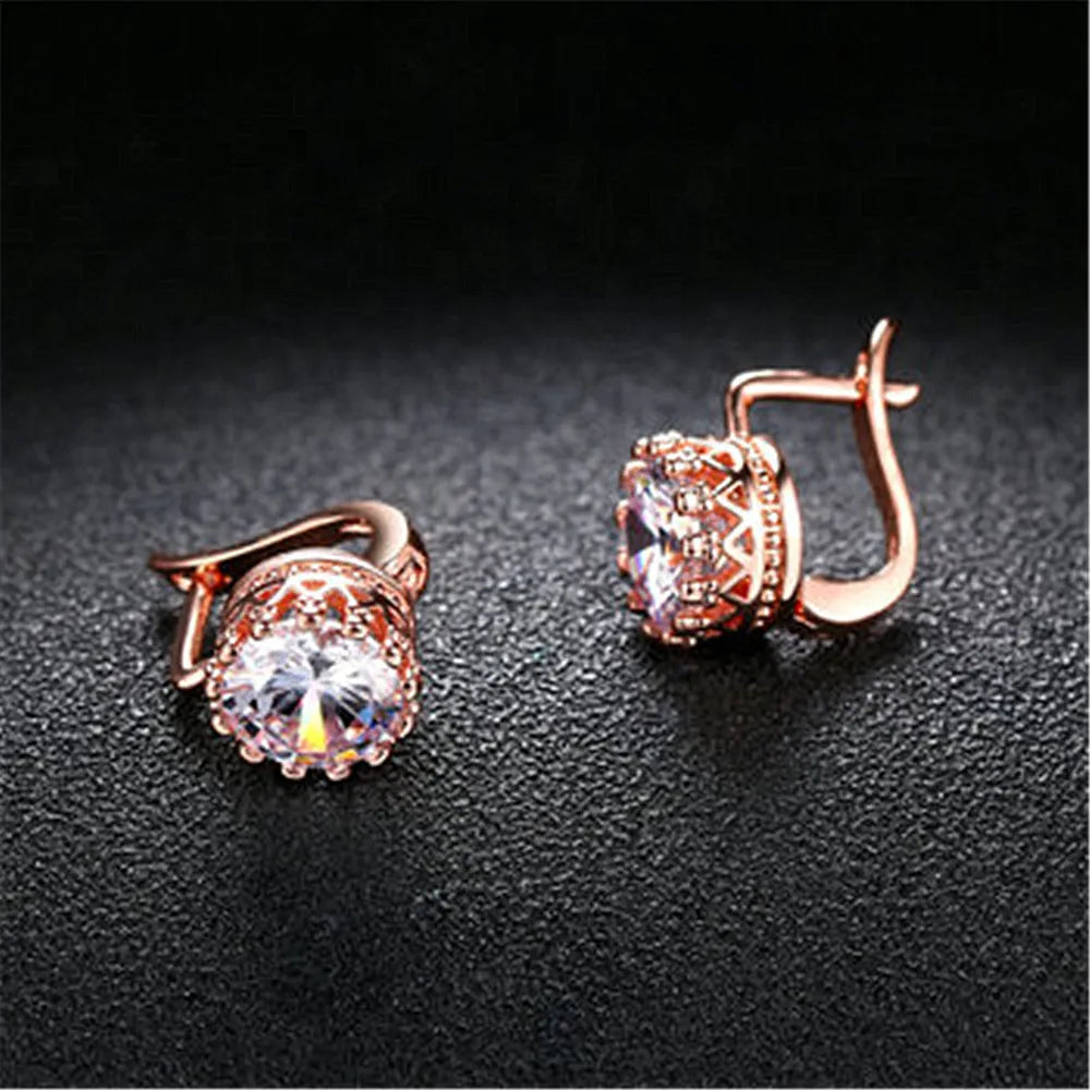 Korean retro crown-shaped clip earrings for women in rose gold and white gold colour finishes.